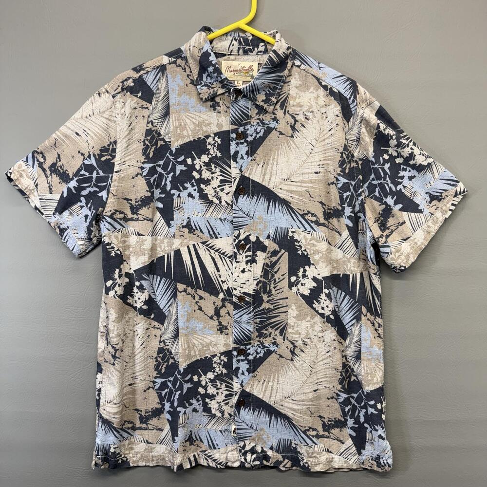 Margaritaville Shirt Mens Large 100% Rayon Button Up Short Sleeve Tropical Palm